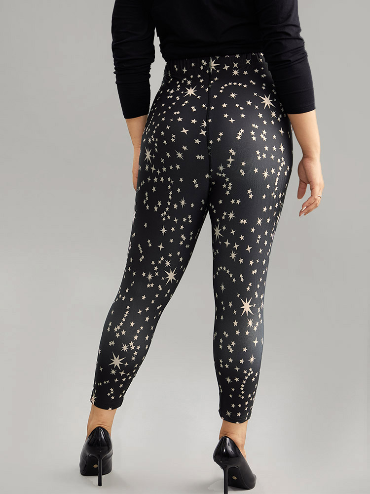 Plus Size Star Print High Rise Skinny Leggings Women Black Casual High stretch Skinny High Rise Dailywear Leggings BloomChic 18-20/2X 