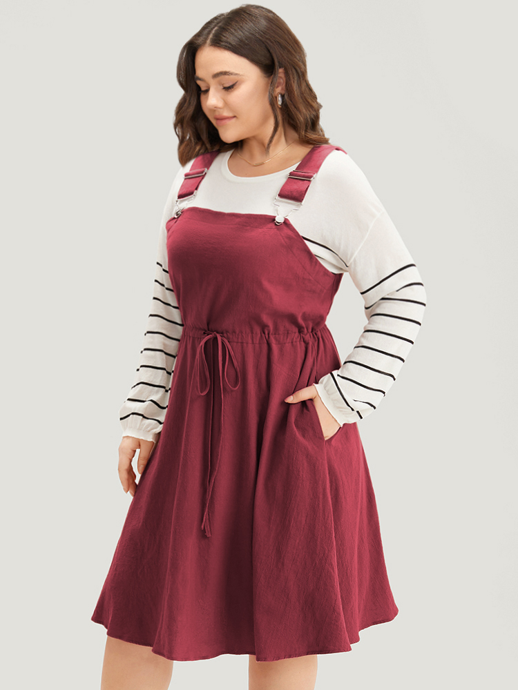 

Plus Size Plain Drawstring Pocket Metal Detail Suspender Skirt Scarlet Women Casual Adjustable Straps Spaghetti Strap Sleeveless Curvy Midi Dress BloomChic