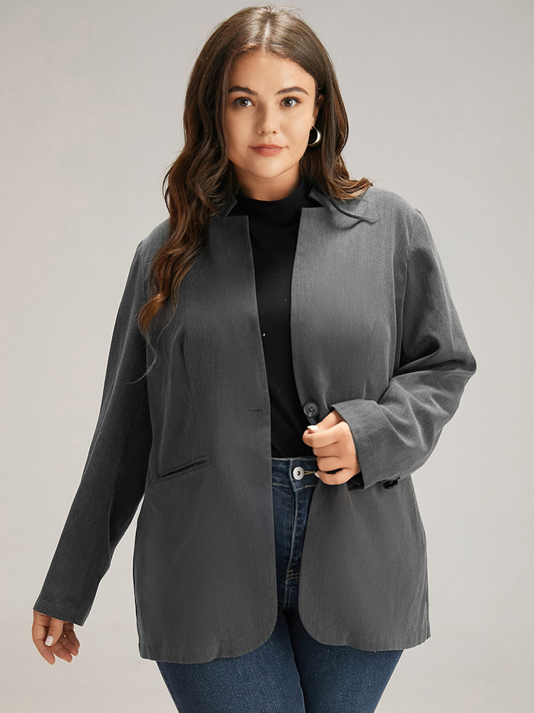 Plus Size Women Work Plain Plain Regular Sleeve Long Sleeve Stand-up collar Pocket Office Blazers BloomChic 