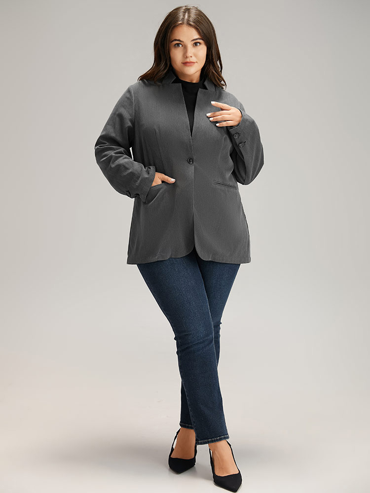 Plus Size Women Work Plain Plain Regular Sleeve Long Sleeve Stand-up collar Pocket Office Blazers BloomChic 