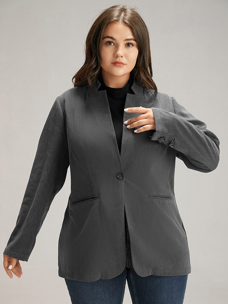 Plus Size Women Work Plain Plain Regular Sleeve Long Sleeve Stand-up collar Pocket Office Blazers BloomChic 