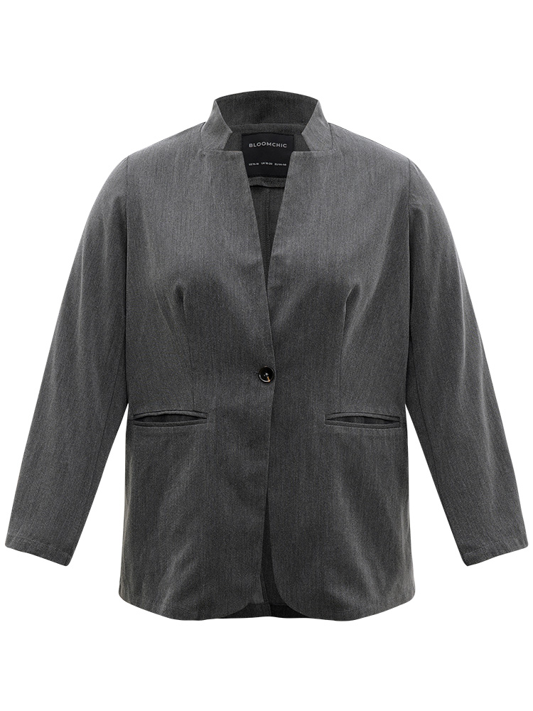 Plus Size Women Work Plain Plain Regular Sleeve Long Sleeve Stand-up collar Pocket Office Blazers BloomChic 
