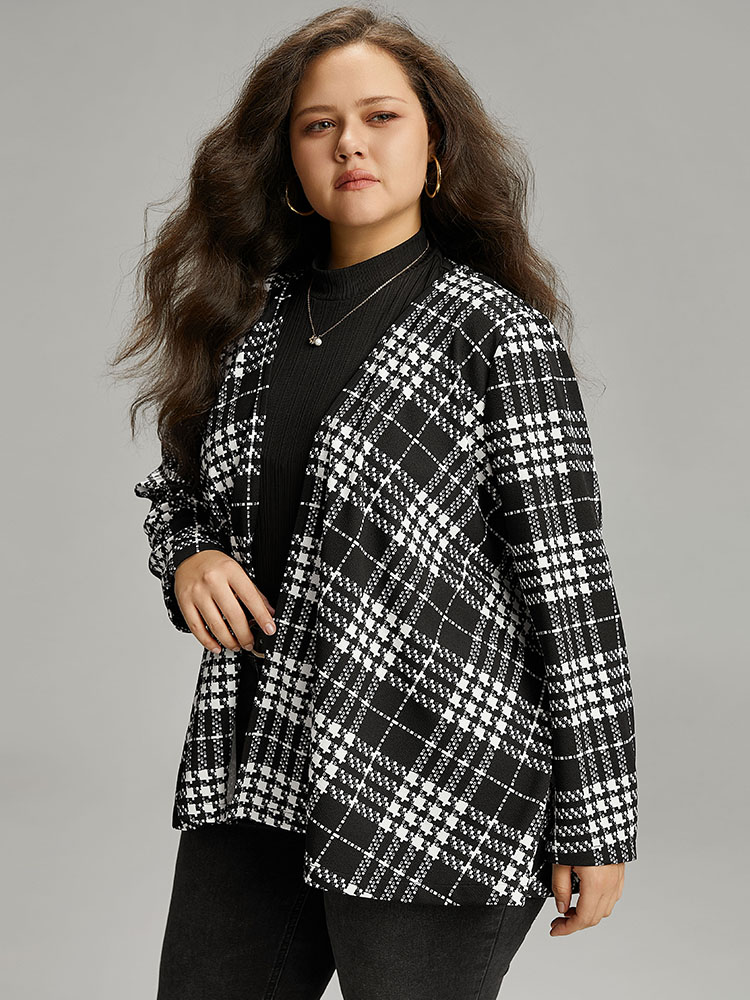 

Plus Size Plaid Belted Asymmetrical Hem Coat Women Black Elegant Belted Ladies Dailywear Winter Coats BloomChic