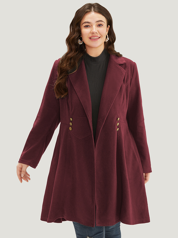 

Plus Size Solid Lapel Collar Double Breasted Coat Women Burgundy Office Plain Ladies Work Winter Coats BloomChic