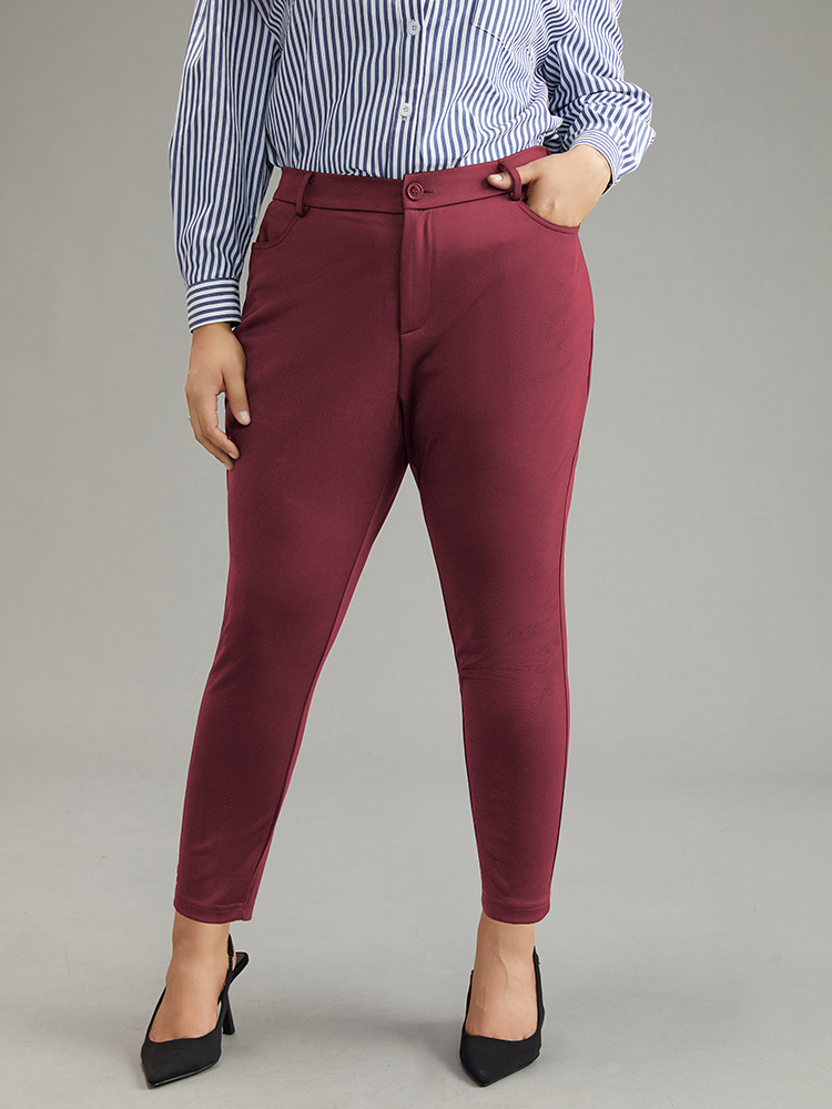 

Plus Size Stretchy-Fit Pocket Elastic Waist Pants Women Scarlet At the Office Bodycon High Rise Work Pants BloomChic