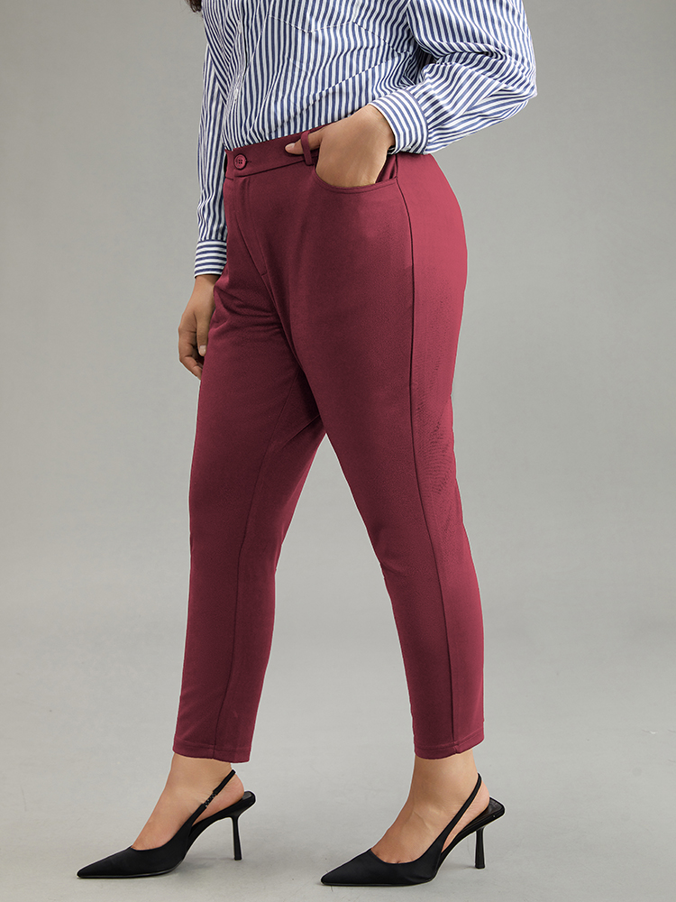 

Plus Size Stretchy-Fit Pocket Elastic Waist Pants Women Scarlet At the Office Bodycon High Rise Work Pants BloomChic