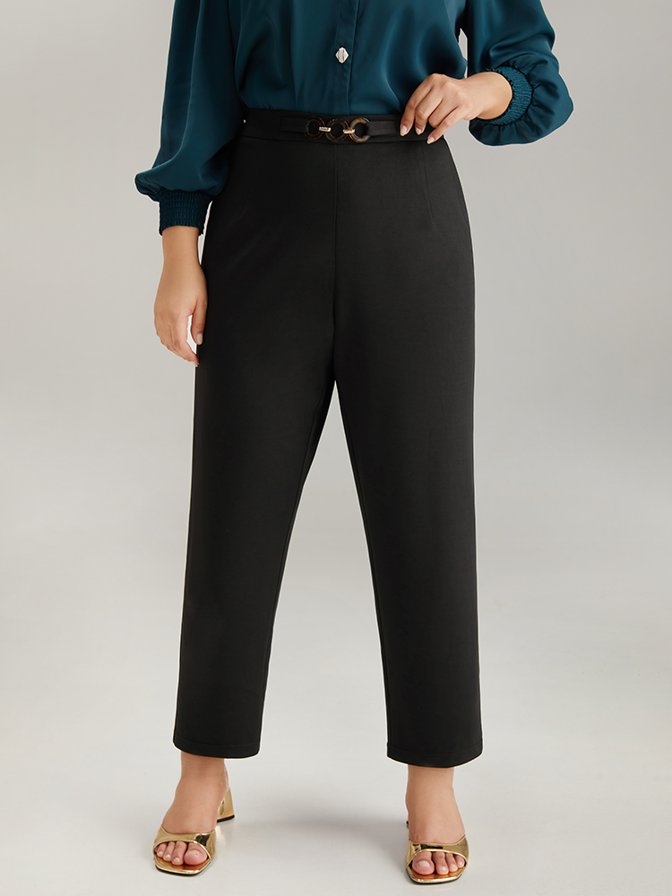 Plus Size Women Work Plain Plain High Rise Pocket Office Pants BloomChic 