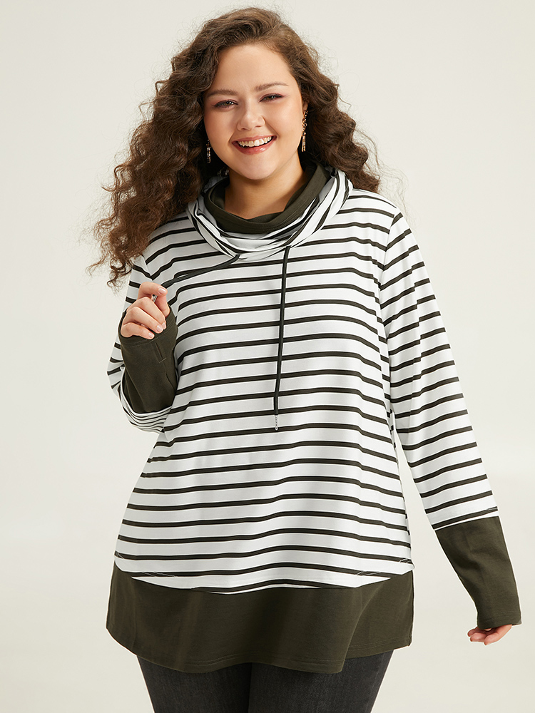 Plus Size Women Festival-Halloween Striped Contrast Regular Regular Sleeve Long Sleeve Turtleneck Casual Sweatshirts BloomChic 