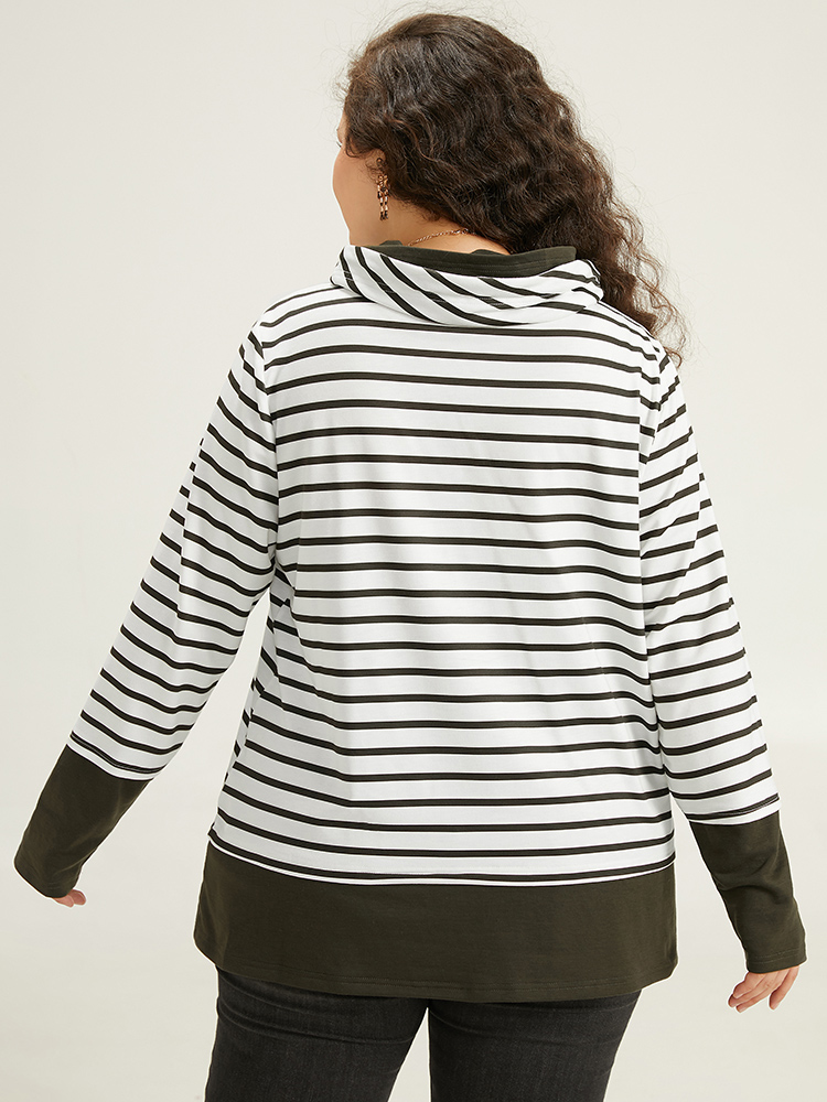 Plus Size Women Festival-Halloween Striped Contrast Regular Regular Sleeve Long Sleeve Turtleneck Casual Sweatshirts BloomChic 