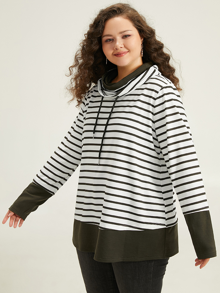 Plus Size Women Festival-Halloween Striped Contrast Regular Regular Sleeve Long Sleeve Turtleneck Casual Sweatshirts BloomChic 