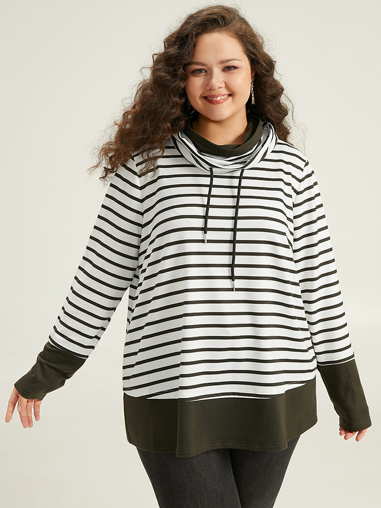 Plus Size Women Festival-Halloween Striped Contrast Regular Regular Sleeve Long Sleeve Turtleneck Casual Sweatshirts BloomChic 