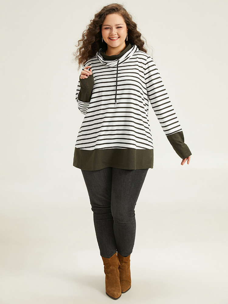 Plus Size Women Festival-Halloween Striped Contrast Regular Regular Sleeve Long Sleeve Turtleneck Casual Sweatshirts BloomChic 