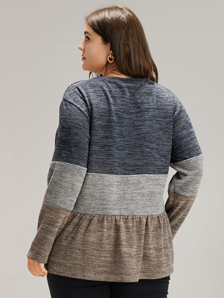 Plus Size Women Dailywear Plain Gathered Regular Sleeve Long Sleeve Round Neck Casual T-shirts BloomChic 