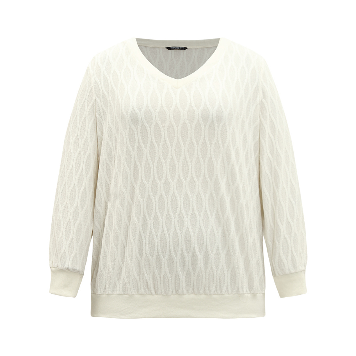 

Plus Size Rib Knit Plain Elastic Cuffs Sweatshirt Women Ivory Elegant Non V-neck Everyday Sweatshirts BloomChic