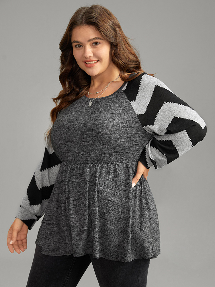 

Geometric Raglan Sleeve Raglan Sleeve T-shirt, Gray