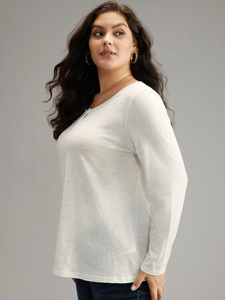 Plus Size Women Dailywear Plain Button Regular Sleeve Long Sleeve Open Front Casual T-shirts BloomChic 