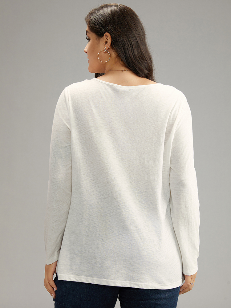 Plus Size Women Dailywear Plain Button Regular Sleeve Long Sleeve Open Front Casual T-shirts BloomChic 