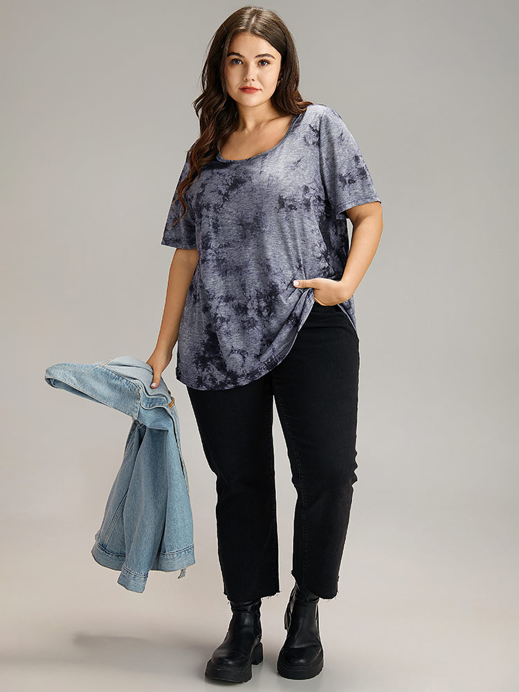 Plus Size Tie Dye Square Neck T-shirt Multicolor Women Casual Tie Dye Tie Dye Square Neck Dailywear T-shirts BloomChic 10/M 