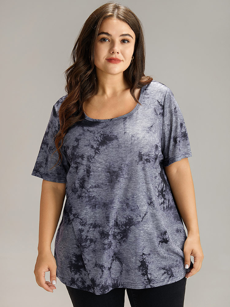 Plus Size Tie Dye Square Neck T-shirt Multicolor Women Casual Tie Dye Tie Dye Square Neck Dailywear T-shirts BloomChic 10/M 