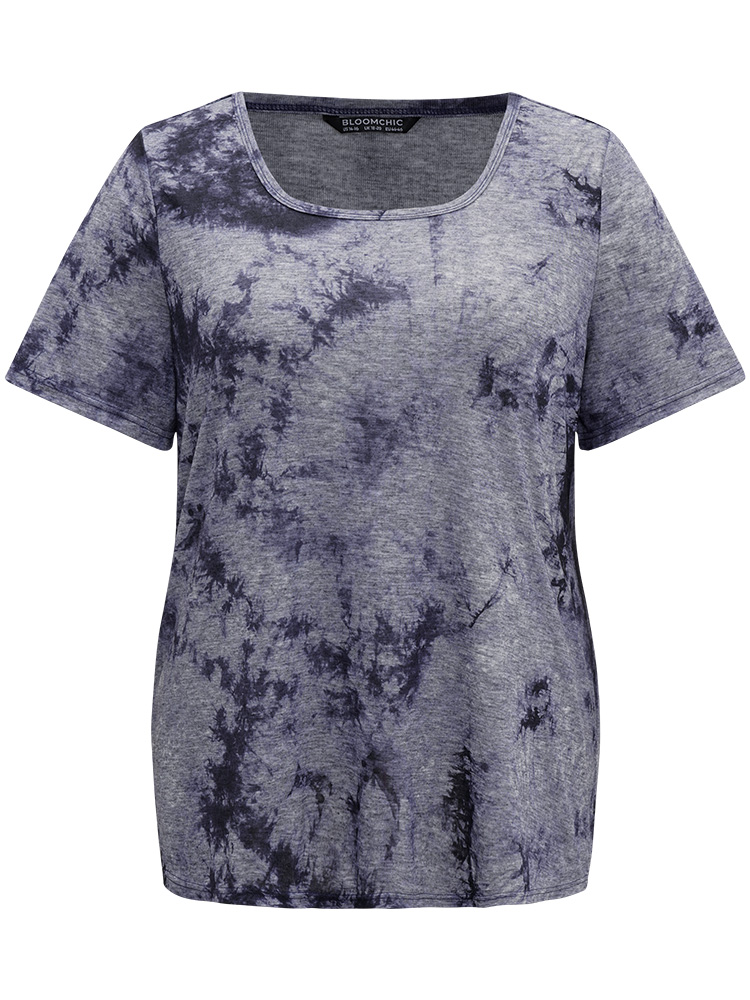 Plus Size Tie Dye Square Neck T-shirt Multicolor Women Casual Tie Dye Tie Dye Square Neck Dailywear T-shirts BloomChic 10/M 