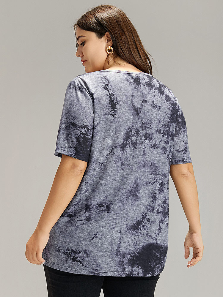Plus Size Tie Dye Square Neck T-shirt Multicolor Women Casual Tie Dye Tie Dye Square Neck Dailywear T-shirts BloomChic 10/M 