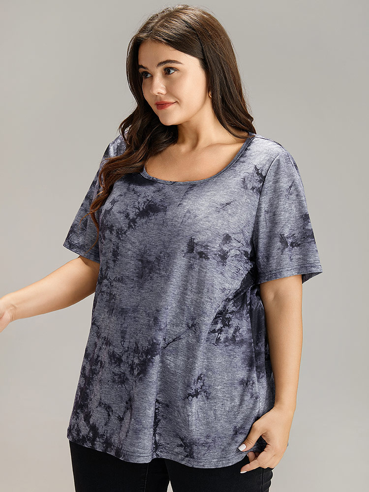Plus Size Tie Dye Square Neck T-shirt Multicolor Women Casual Tie Dye Tie Dye Square Neck Dailywear T-shirts BloomChic 10/M 