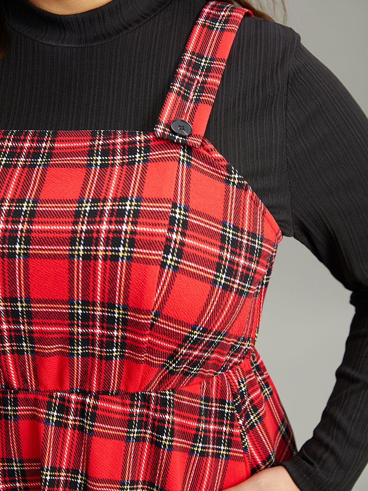Plus Size Plaid Button Up Adjustable Straps Dress Red Women Casual Adjustable Straps Spaghetti Strap Sleeveless Curvy Midi Dress BloomChic 12/L 