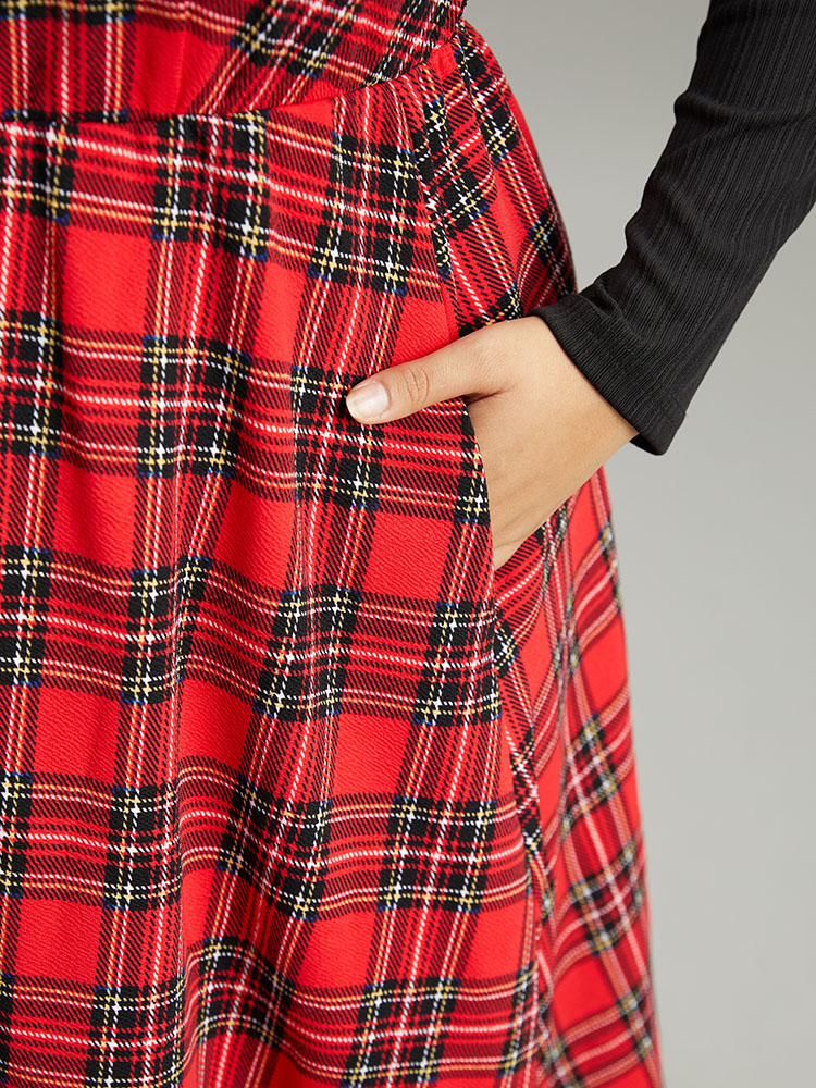 Plus Size Plaid Button Up Adjustable Straps Dress Red Women Casual Adjustable Straps Spaghetti Strap Sleeveless Curvy Midi Dress BloomChic 12/L 