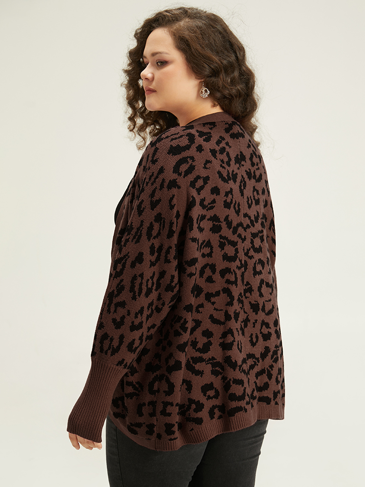 

Plus Size Supersoft Essentials Leopard Curved Hem Cardigan DarkBrown Women Casual Loose Sleeveless Dailywear Cardigans BloomChic