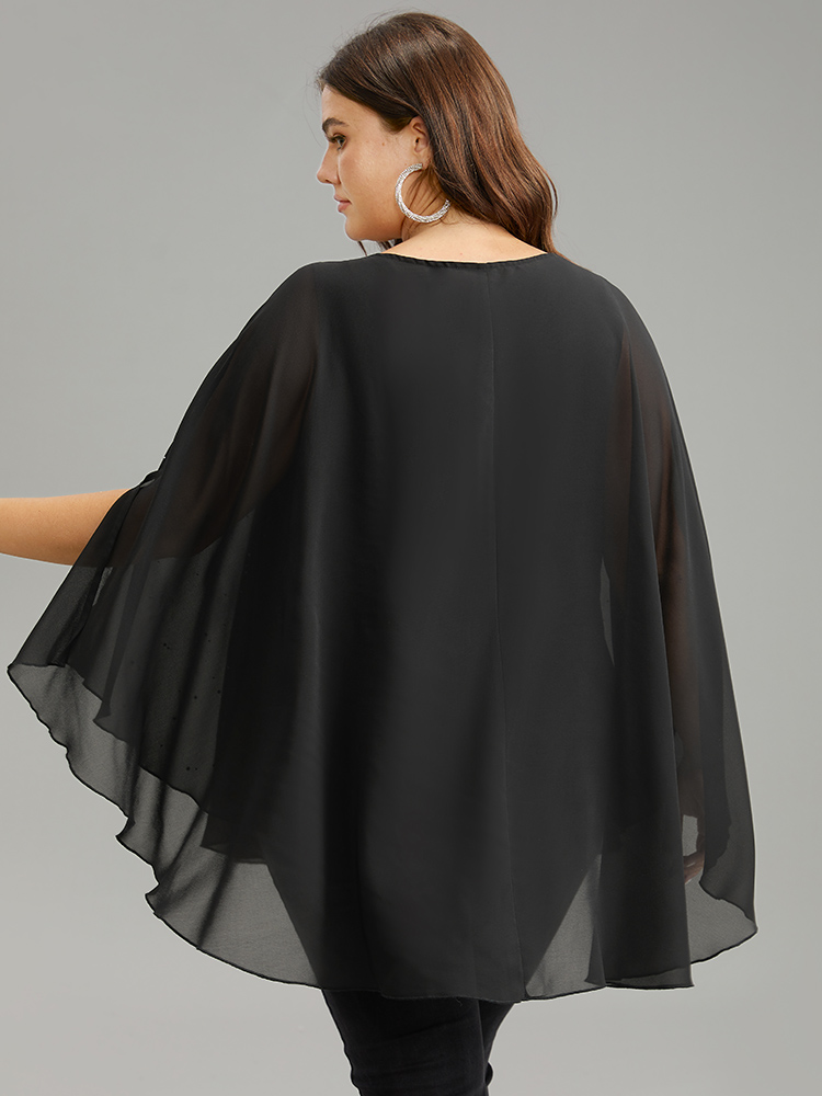 Plus Size Women Party Plain Lined Dolman Sleeve Elbow-length sleeve Round Neck Cocktail Blouses BloomChic 