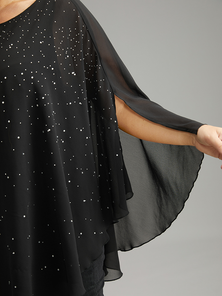 Plus Size Women Party Plain Lined Dolman Sleeve Elbow-length sleeve Round Neck Cocktail Blouses BloomChic 