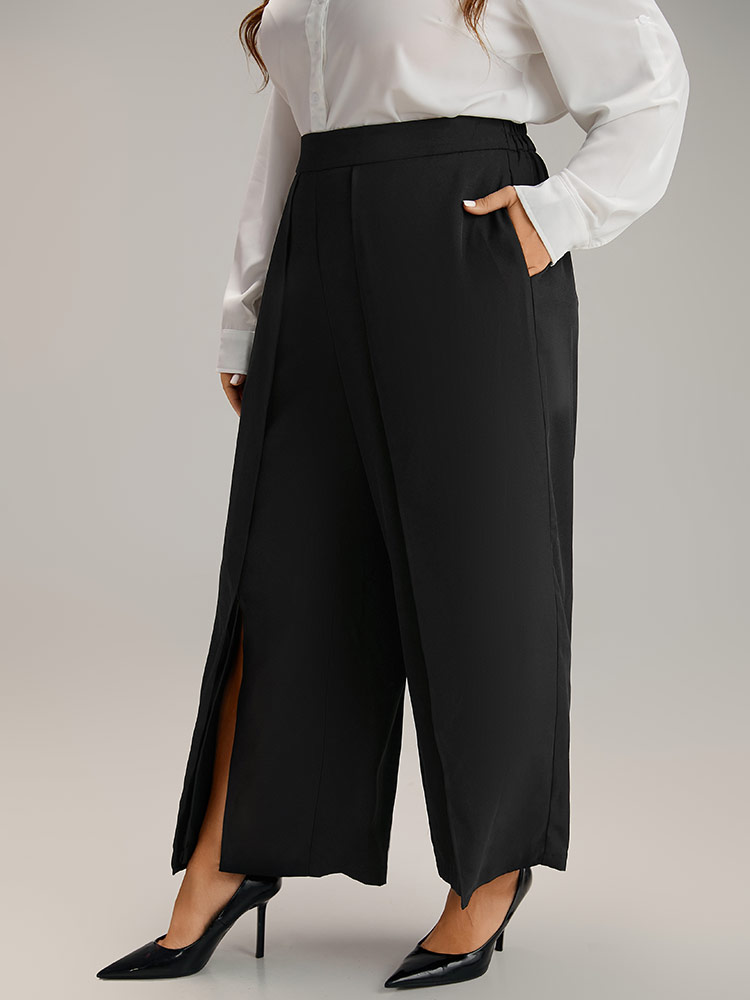 Plus Size Women Work Plain Plain High Rise Pocket At the Office Pants BloomChic 
