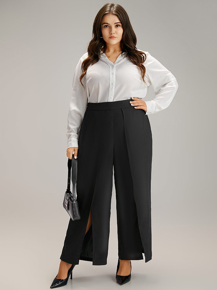 Plus Size Women Work Plain Plain High Rise Pocket At the Office Pants BloomChic 
