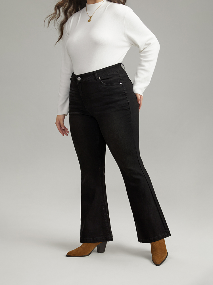 Plus Size Flare Leg High Rise Full Length Jeans Women Black Casual Plain Plain High stretch Pocket Jeans BloomChic 20/2X 