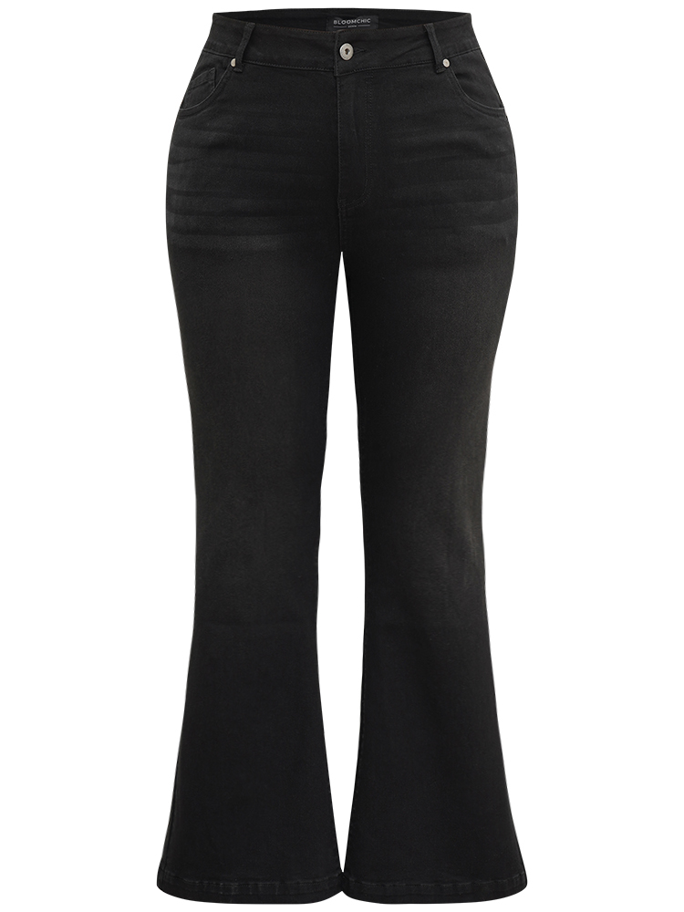 

Plus Size Flare Leg High Rise Full Length Jeans Women Black Casual Plain Plain High stretch Pocket Jeans BloomChic