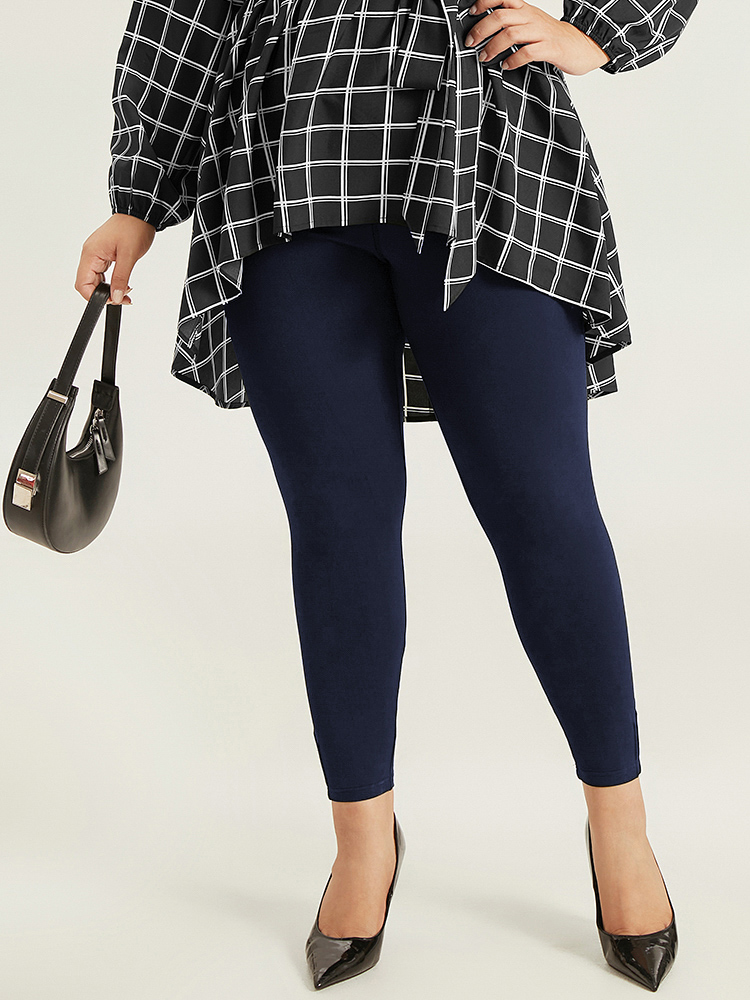 Plus Size High Rise Pleated Elastic Waist Skinny Leggings Women Indigo Casual High stretch Skinny High Rise Everyday Leggings BloomChic 22-24/3X 