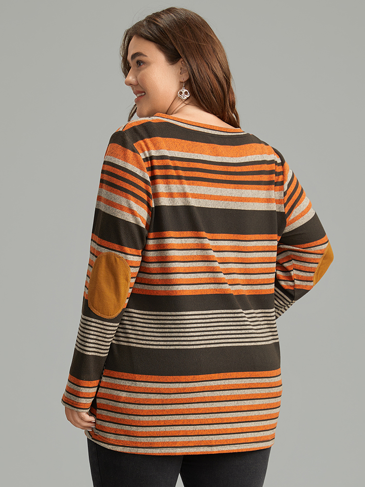 Plus Size Women Festival-Halloween Striped Contrast Regular Sleeve Long Sleeve V-neck Casual T-shirts BloomChic 