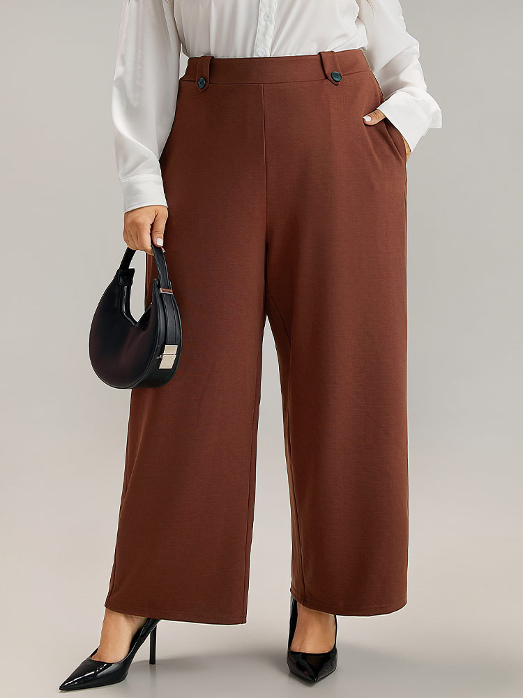 Plus Size Women Work Plain Plain High Rise Pocket Office Pants BloomChic 