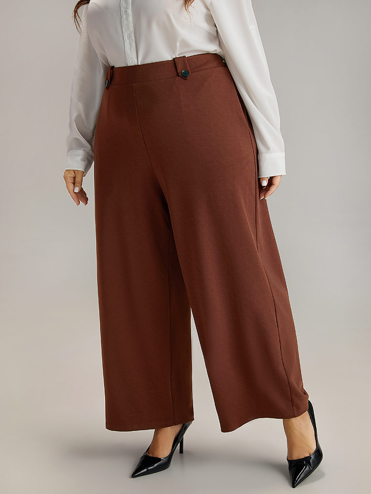 Plus Size Women Work Plain Plain High Rise Pocket Office Pants BloomChic 