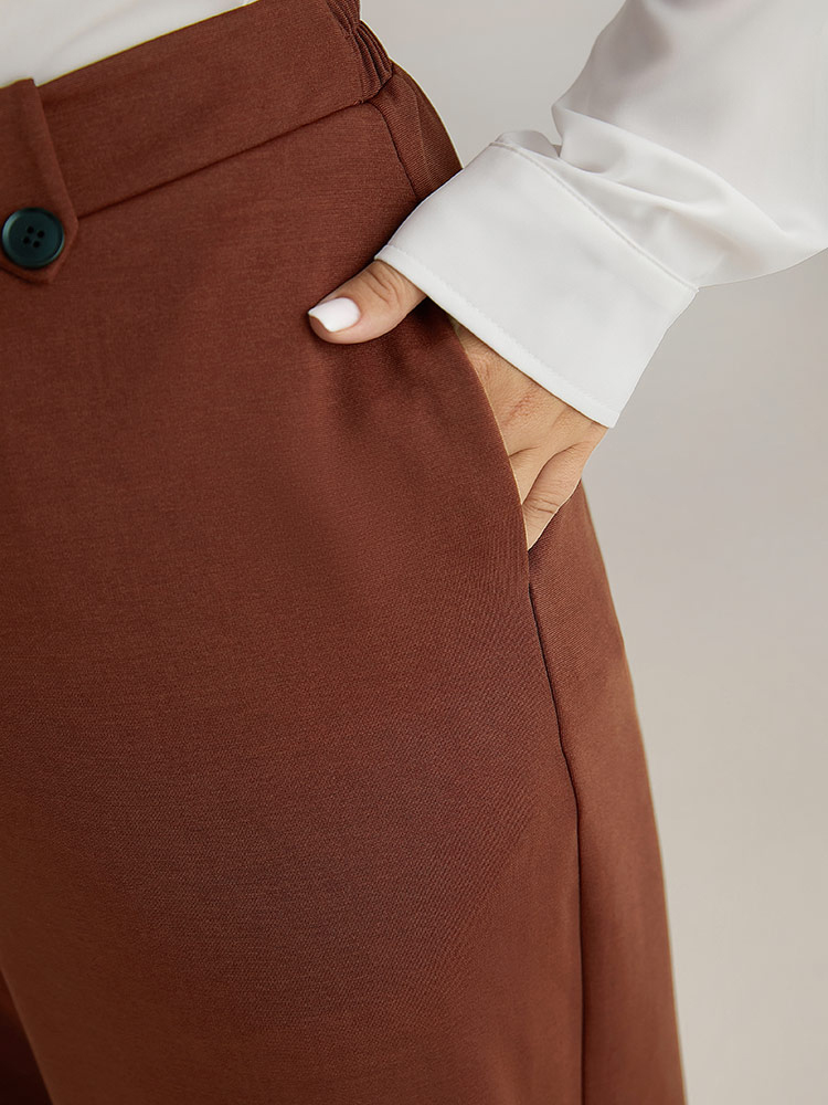 Plus Size Women Work Plain Plain High Rise Pocket Office Pants BloomChic 
