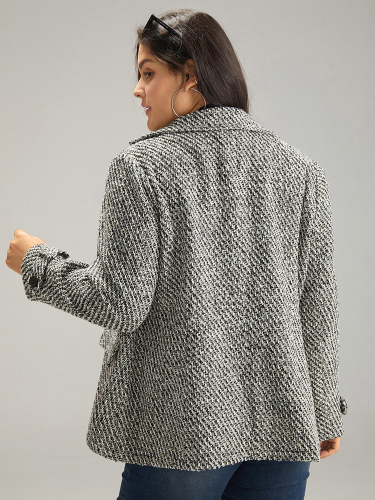 Plus Size Tweed Lapel Collar Button Up Pocket Coat Women Black Elegant Texture Ladies Everyday Winter Coats BloomChic 28/5X 