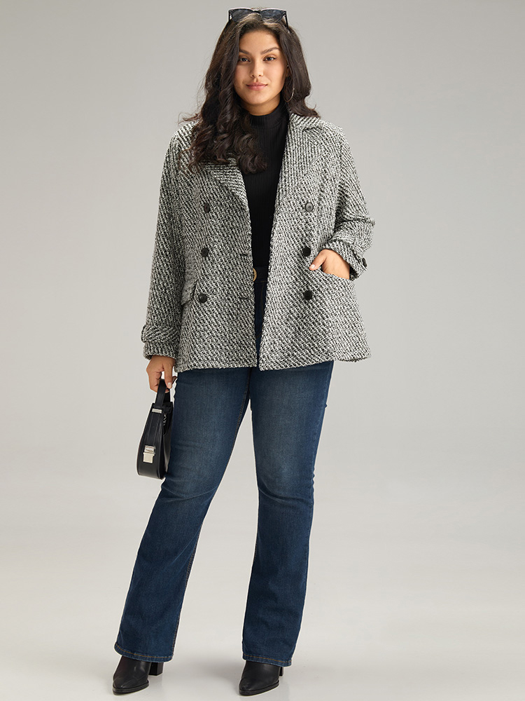 Plus Size Tweed Lapel Collar Button Up Pocket Coat Women Black Elegant Texture Ladies Everyday Winter Coats BloomChic 28/5X 