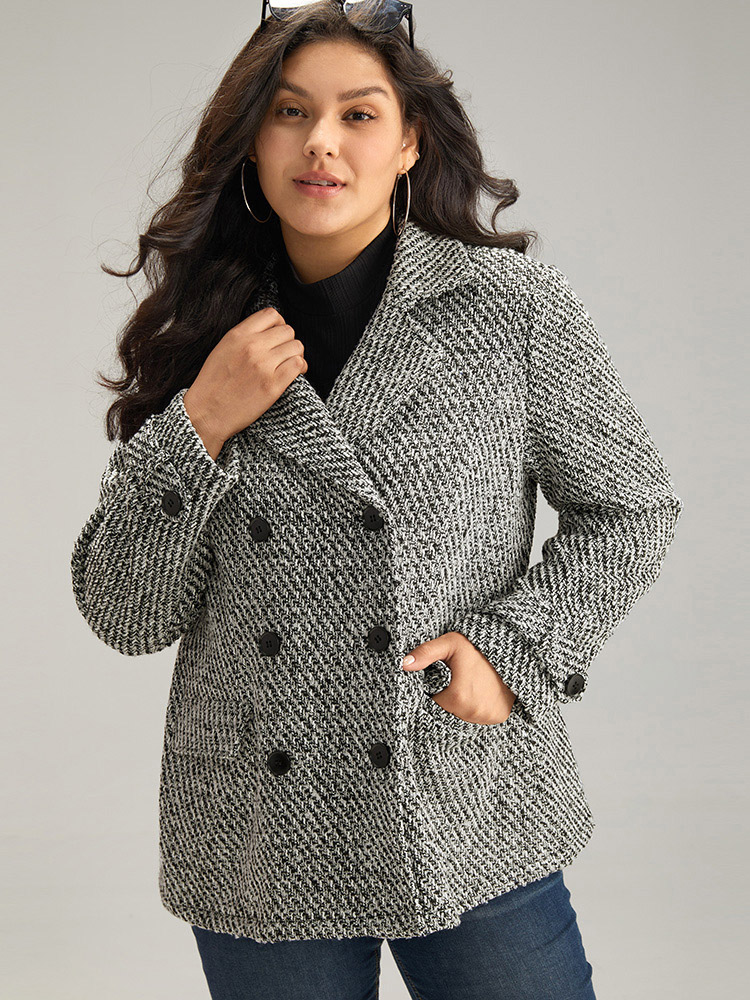 Plus Size Tweed Lapel Collar Button Up Pocket Coat Women Black Elegant Texture Ladies Everyday Winter Coats BloomChic 28/5X 