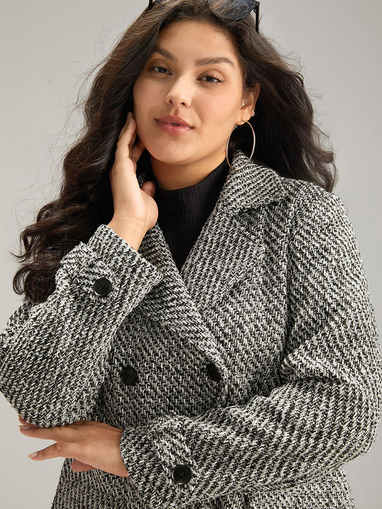 Plus Size Tweed Lapel Collar Button Up Pocket Coat Women Black Elegant Texture Ladies Everyday Winter Coats BloomChic 28/5X 