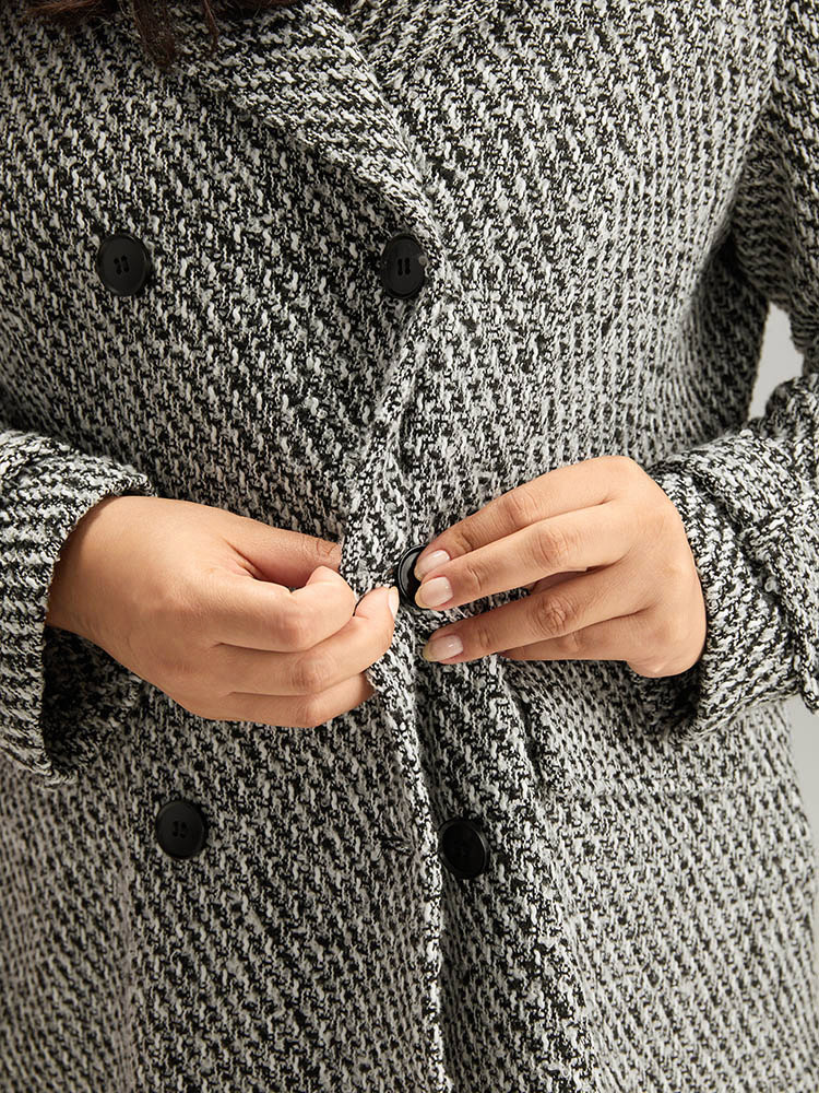 Plus Size Tweed Lapel Collar Button Up Pocket Coat Women Black Elegant Texture Ladies Everyday Winter Coats BloomChic 28/5X 