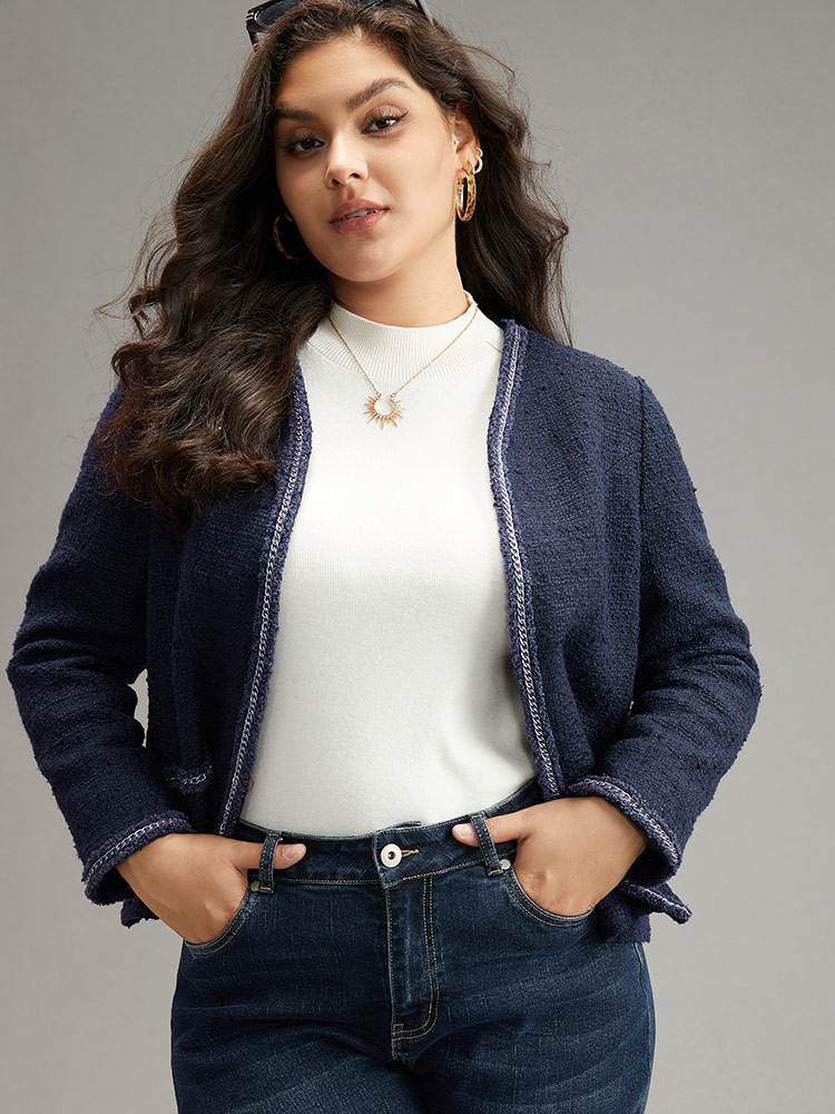 

Plus Size Solid Open Front Patchwork Stitch Blazer Women Indigo Elegant Contrast Ladies Everyday Winter Coats BloomChic