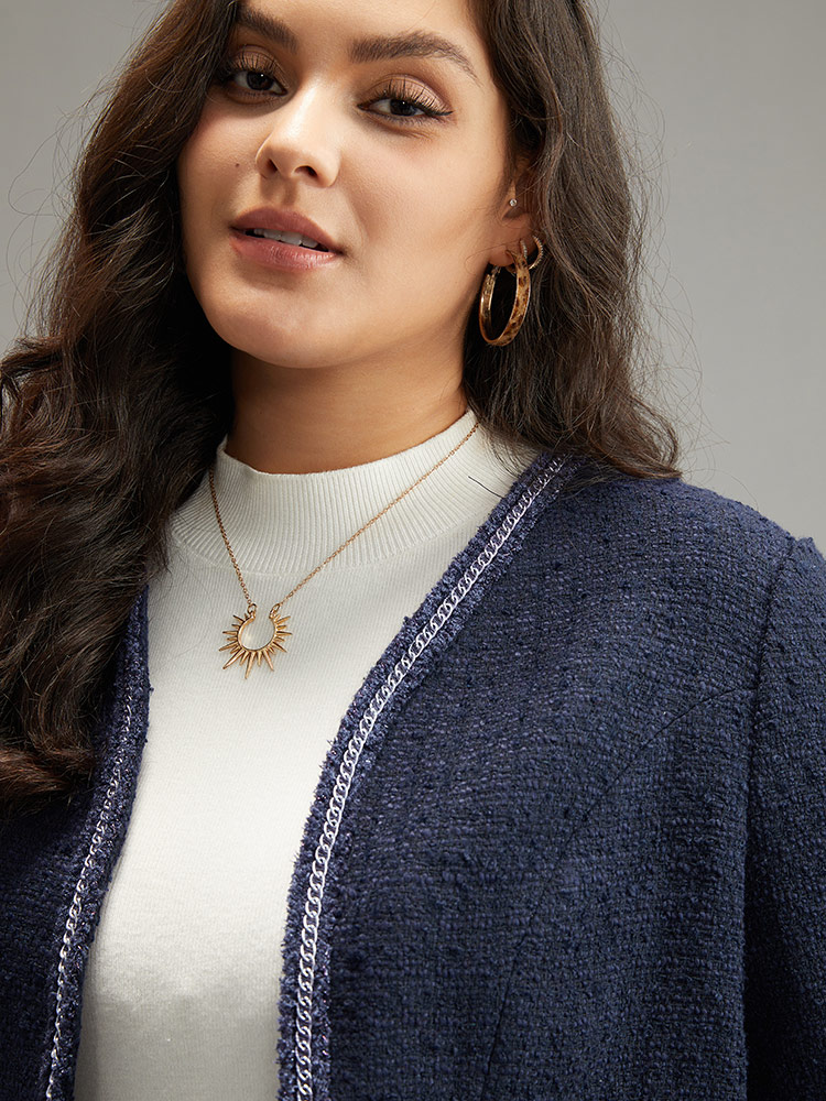 Plus Size Solid Open Front Patchwork Stitch Blazer Women Indigo Elegant Contrast Ladies Everyday Winter Coats BloomChic 14-16/1X 