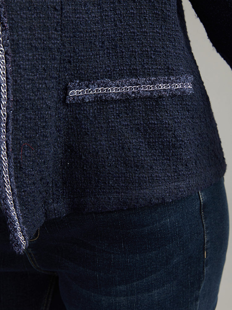 Plus Size Solid Open Front Patchwork Stitch Blazer Women Indigo Elegant Contrast Ladies Everyday Winter Coats BloomChic 14-16/1X 