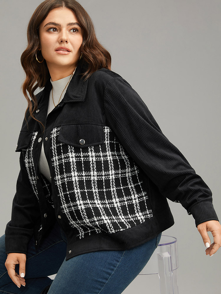 Plus Size Women Everyday Plaid Patchwork Elegant Coats BloomChic 