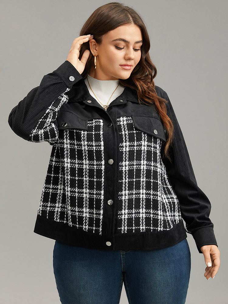 Plus Size Women Everyday Plaid Patchwork Elegant Coats BloomChic 